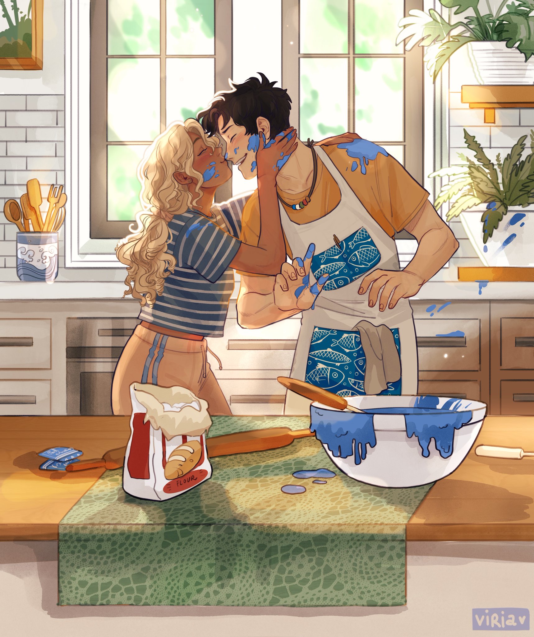 Ilustración de Annabeth Chase y Percy Jackson, por Viria (viria94 en Instagram).