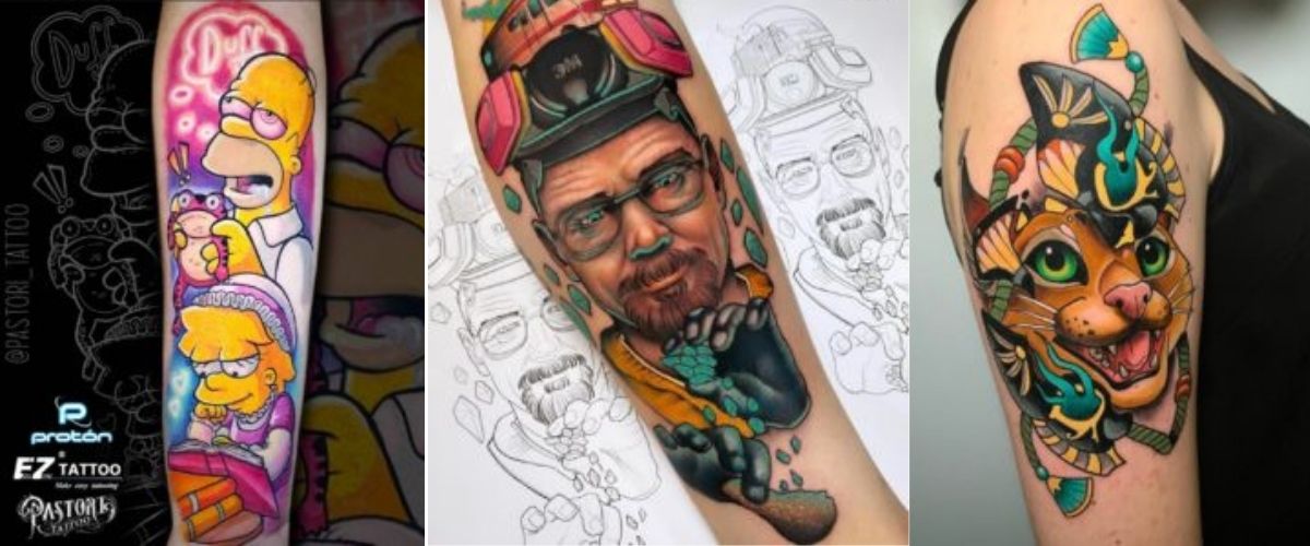 De izquierda a derecha, tatuaje de Pastori, Viviana y Boas.