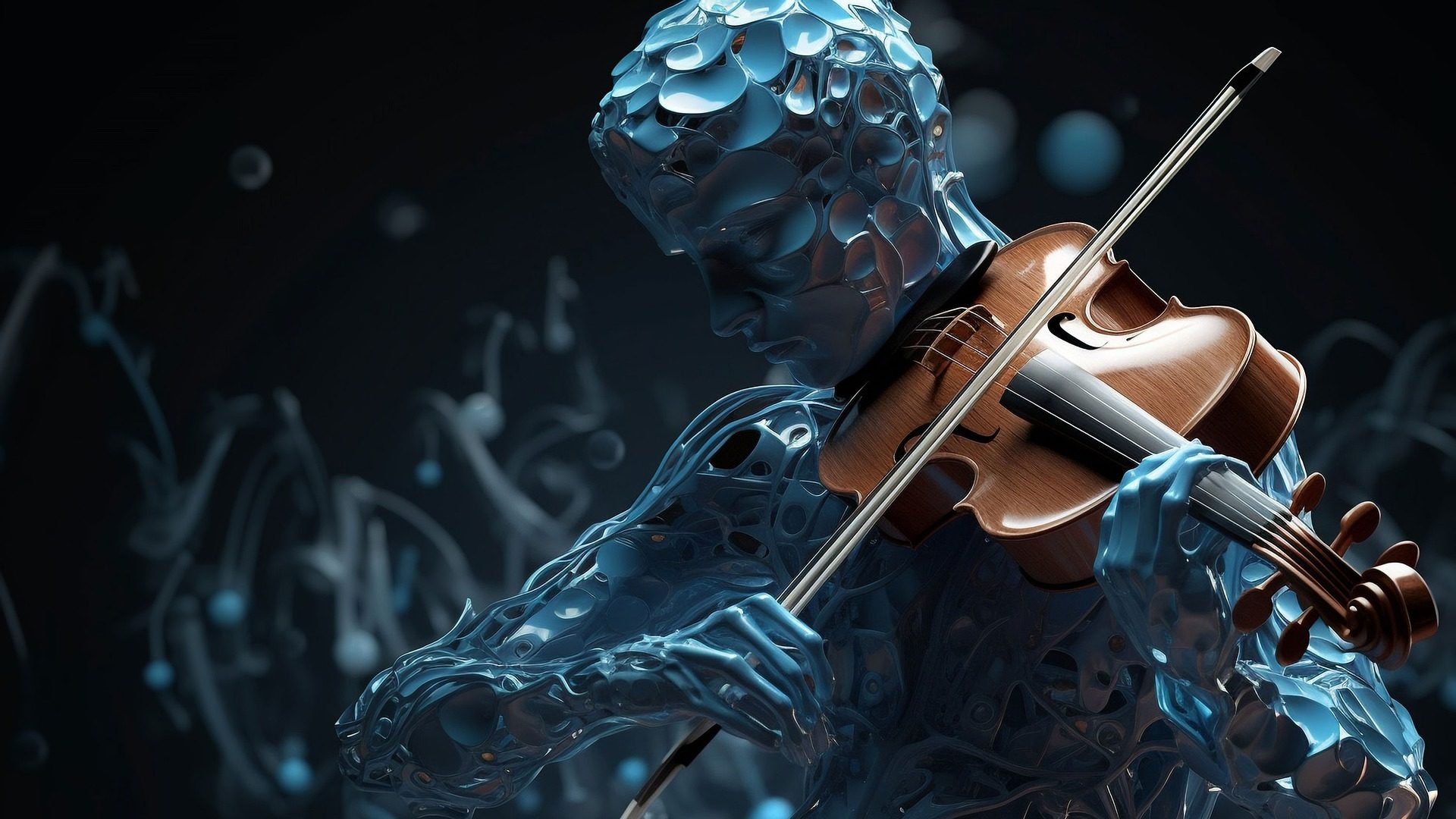 Un robot toca el violín; imagen generada mediante inteligencia artificial.